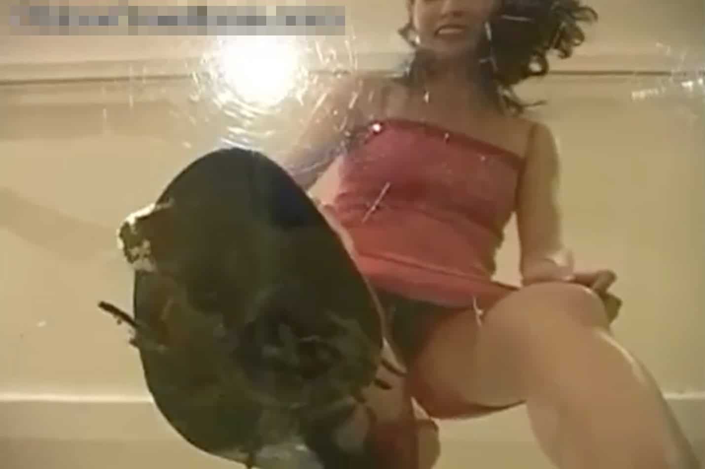 under glass view girl crushing spider